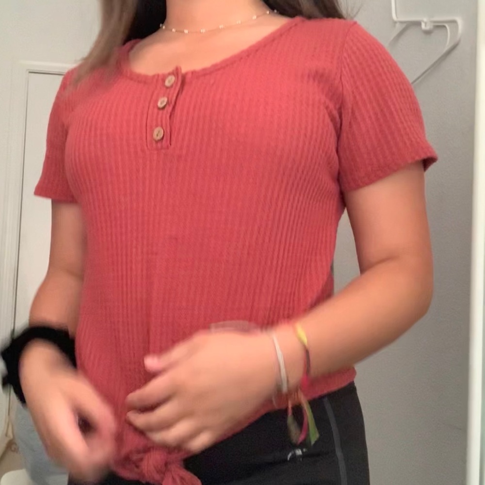 Waffle knit button top